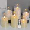 LED Flameless Pillar Candles Battery Werk met externe en timer -set van 3 plexiglas flikkering 3D Flame 240430