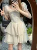Robes de fête Vintage Elegant Mini robe Femme Fée à manches courtes Lace Fairy Evenage Beach Style Black One Piece Summer