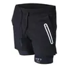 Men Gym 2 i 1 Running Shorts Bodybuilding Training 4 Inch Inseam Shorts Workout Mens Jogging Fitness Pants With Zipper Pocket 240507