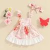 Платья девочки Tregren Little Girls Summer Set милые рукава для полетов A-Line кружевные украшенные простые каминовые платья с цветочной повязкой, подходящей для малышей и Babiesl2405