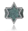 Nouveau Iced Out Full Cumbic Zircon Franklin Mint Green Gemstone Men039S HEXAGONAL STAR GOLN RING HIPHOP BIJOURS GIEUX 4896350