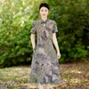 Sukienki imprezowe Summer Chińskie Cheongsam Zmodyfikowana sukienka Vintage Floral Printed Collar Female Qipao