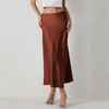 Spódnice satynowe midi high talia lato dla kobiet 2024 elegancka impreza koktajlowa długa jedwabna spódnica damska odzież