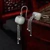 Dangle Earrings Indeprowing Design Retro Style Inlaid Hetian White Jade Pattern Tassel