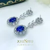 Boucles d'oreilles en peluche désir explosive flash artificiel royal sapphire célébrité 925 Silver High Carbon Diamond Luxury