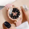 Montre-bracelets 6pcs / set Elegant Butterfly Quartz Watch Watch Pu Le cuir en cuir arabe Numérium de surface