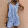 Kvinnors jumpsuits Rompers Casual Womens Suspenders Romper Shorts With Loose Lace Print D240507