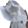 Bérets 667e Hat de cowboy à paillettes étonnantes avec Veil Cowgirl pour femmes Girl Po Accessoires
