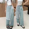 Skirts 2024 Ins Blogger Unique Lace Laminated Goze Ski Strap with Korean version Spicy Girl Jeans Apron Womens Open Ski Y2kL2405