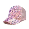 Boll Caps 2021New Fashion Summer Women Ponytail Hat Baseball Cap Ladies Sequins Shiny Snapback Sun Caps Outdoor Activity Travel Justerbar T240508