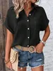 Blouses pour femmes Femmes Elegant Solid Blouse and Shirt Summer Summer Sleeve But Lown Collar Loose Tunics Luxury Chic Streetwear Tops 2024