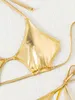 Frauen Badebekleidung sexy Gold Bikini 2024 Mujer Frauen Brasilianer hohl Out PUS -up PU Leder Micro Badeanzug Badeanzug Tie