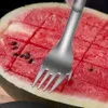 2IN1 Watermelon Cutter ze stali nierdzewnej Slicer Slicker Watermeton Cour Tong Watermenlon Cut narzędzie z widelcem 240508