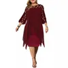 Casual jurken Designer Dress 2024 Lace Splited 3/4 Sheeves Onregelmatige Hem Chiffon Dress Plus Size Jurken