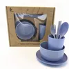 Dinnerware Sets 6pcs/set Wheat Straw Tableware Household Dishware Set Simple Dishes Salad Soup Bowl Steak Plate For Children Toddlers