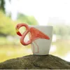 Mokken 400 ml 3d stereo flamingo koffie mok schattig dier keramische cartoon paar melkbeker creatief met handvat grappig