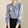 Dames blouses button down shirt met lange mouw kantoorwerk dames soild casual shirts binden los voorjaar herfst elegante tops mujer