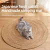 Lits de chats meubles pour animaux de compagnie litière de chat rond à main tissé rotin chiot chat nid de refroidissement d'été chaton grattant mat coton corde lavable d240508