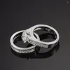Clusterringen 2 pc's/set mode verzilverde ronde Cut Clear CZ Crystal Rhinestones Wedding Bridal Ring Set Sieraden #257049