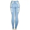 Jean pour femmes déchiré les femmes maigres hautes taies pantalon bleu causal jean sexy pour maman pantalon féminin à toute longueur