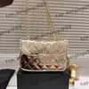 Classic Shiny Leather Womens Mini Flap Quilted Shoulder Bags With Star Coin Pouch Diamond Lattice Gold Chain Crossbody Handbags Shimmer Purse 20X15CM