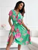 Casual Dresses Designer Dress Women's Summer New Fashion V-neck Lace up Printed Short Sleeve Long Dress Plus size Dresses