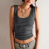 Frauen Tanks Rippen Slim White Crop Top Frauen dehnbar gestrickte ärmellose Patchwork Elegante Bluse Streetwear Korsett