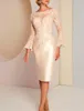 Vintage koronkowe sukienki z długim rękawem Sukienki Pochwa Bateau Neck Applique górne kolano Satynowa matka panny młodej sukienka pana młodego plus rozmiar BC18174