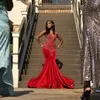 2024 sexy abiti da ballo di lusso rosso di lusso gioiello illusione illusione in velluto sirena senza maniche perle in cristallo di cristallo abito da sera abito da ballo