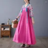 Robes décontractées 2024 Vêtements pour femmes surdimensionnés Style chinois Rétro imprimé Summer amélioré Hanfu Pullover Large Hem Robe K987