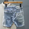 Slim Straight Jeans Shorts Men Personalidade Multi Pocket Mixed Color Stitching Patch Ripped Hole Denim Masculino Masculino 240430