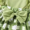 Rompers bambino neonaio bambina St. Patrick S Day Outfits Sleeve Pannote del pagliaccio irlandese 1 parto del nostro foglia Furid Plaid Pomper Bow Head Abch H240508