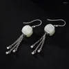 Dangle Earrings Indeprowing Design Retro Style Inlaid Hetian White Jade Pattern Tassel