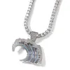 Chaines Le collier pendentif Bling Blue Zircon Wave Wave Iced Out Shiny Cubic Zirconia Hiphop Bijoux Gift Men and Women