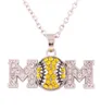 Sporty Style Rhinestone Crystal Baseball Mom Pendentil avec émail antique Collier plaqué en argent bijoux20244497113579