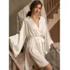 Women's Sleepwear Franch Style Women Silk Bathrobe Summer Split Sexy Ladies Oversize Dressing Gown Solid Satin Nightwear Kimono Robes For