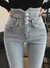 Jeans féminins 2024 style coréen brossé blanc lavé bleu - tempérament minimat