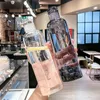 Bouteilles d'eau 750 ml / 500 ml bouteille transparente avec temps créatif grande capacité fuite de boisson tasse de voyage sport pc plastique