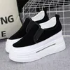 Casual Shoes High Thick Sole Women Genuine Leather Sued Slip On Platform Wedge Slipon Non Sneakers 34 40