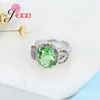 Cluster Rings High-End Zircon Rainbow Crystal Jewelry Women Fashion Round Wedding Ring 925 Sterling Silver Needle Bijoux