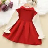 Mädchenkleider Bär Anführer Herbst Mädchen Kleid Mädchen 2-6 y Childrens Prinzessin Party Pullover Strickkleid Weihnachtskleidung Baby Mädchen Kleidung 240508