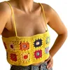 Damestanks vrouwen zomer mouwloze vierkante nek strappy camisole vesten etnische uitgeholde gehaakte gebreide bloemenstrand gewasbuis top