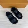 Kids leather sandals kid brand designer black white devil sticker toddler slippers boy athleisure shoes flip-flops