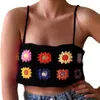 Damestanks vrouwen zomer mouwloze vierkante nek strappy camisole vesten etnische uitgeholde gehaakte gebreide bloemenstrand gewasbuis top