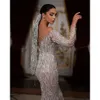 Düğün Uzun Elbiseler Kollu Muhteşem Bareau Deniz Planı Parlayan Başvuru Sahipleri Boncuklar Mahkeme Özel Made Plus Boyut Gelin Gown Vestidos De Novia