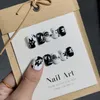 Emmabeauty Handmade Press On Nails Finanse Black White Fish Bone Cat Series Sweet Cool HandpaintedNoem29106 240430