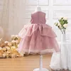 Robe fille Root Lotus de la fille rose rose un an printemps / été sans manches