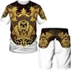 Tracksuits voor heren zomer luxe gouden bloemenprint 3d mannen dames T-pakken pakken vintage barokke patroon t-shirts shorts set mode tweedelige mode