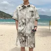 Summer Men Tenged Two-once Shirt and Shorts Printing Thin Fin Silky Leisure Time Clothes Beach Travel Oversize Sets Male 240425