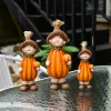 Miniatures Set 2 Pumpkin Girls Ornaments Garden Micro Landscape Decoration Ceramic Crafts Cartoon Dolls Harvest Festival Desktop Home Decor